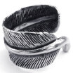 Hpolw Mens Womens Stainless Steel beautiful design wedding Ring Black&Silver Vintage fashion Feather lover rings