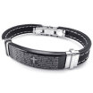 Hpolw MensWomens Rubber Stainless Steel Leather Bracelet&Cross Prayer Carved with sacred Fu Wen Spring buckle Bracelet