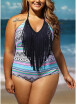 2018 Women Plus Size One Piece Swimsuit Fringes Halter Vintage Swimwear Bathing Suit