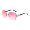 SHAUNA Spring Summer Styles Crystal Decoration Oversize Rimless Women Round Sunglasses Fashion Ladies Gradient Lens Shades UV400