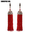 Bohemia Ethnic Long Hook Beads Drop Earring For Women Turkish Handemade Natural Stone Tassels Dangle Earring Red Wedding Jewelry