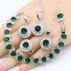 Green Emerald Silver 925 Jewelry Sets For Wome Necklace Pendant Earrings Bracelets Rings