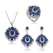 Luxurious Blue Stone Silver Plated Jewelry Sets for Women Choker Dangle Earrings Ring Three Colors Available