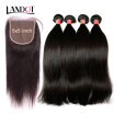 9A 5x5 Lace Closure With 3 Bundles Indian Straight Virgin Hair 4Pc Lot Unprocessed Remy Human Hair Weave And Closure Natural Color