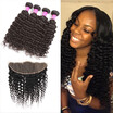 Glary Brazilian Virgin Hair Bundles with Frontal Deep Wave with Frontal Human Hair with Lace Frontal Free Part Natural Color