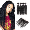 Ishow Pre-Colored 7A Peruvian Deep Wave Human Hair Bundles With Lace Frontal Closure 4 Bundles Hair Weave With Closure