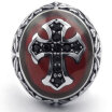 Hpolw Mens casting Stainless Steel Crystal RingBiker Vintage Celtic Cross rubies ringRed Black Silver