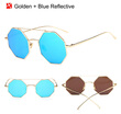 SHAUNA Hexagon Metal Frame Women Square Sunglasses Fashion Double Bridges Men Reflective Lens Glasses