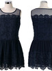 New Sweet Crochet Patchwork Mesh Round Neck Sleeveless Slim Mini Lace Dress 2018