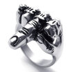 Hpolw Mens Biker Middle Finger Up Stainless Steel Ring&European Style silver&black Charm Finger Ring Jewelry