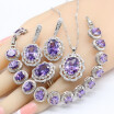 Oval Purple Amethyst 925 Silver Logo Jewelry Sets For Women Necklace Pendant Bracelets Earrings Rings