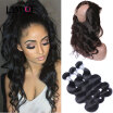 8A 360 Lace Frontal Closures With 3 Bundles Mongolian Body Wave Virgin Human Hair Weave 4Pcs Lot Natural Black Remy Hair Extension