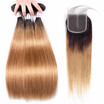 HCDIVA 3 Bundles Ombre Brazilian Straight Human Hair Bundle With Closure with Baby Hair 1b27 Virgin Ombre Dark Roots Blonde