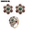 Classic Round Crystal Earring Ring Jewelry Sets Antique Gold Color Rhinestone Stud Earrings Bohemia Ethnic Wedding Jewelry 2018