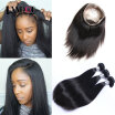 8A 360 Lace Frontal Closure With 3 Bundles Mongolian Straight Virgin Human Hair Weaves 4Pcs Lot Natural Black Remy Hair Extensions