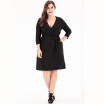 2018 Best Seller New 7-Point Sleeve Short Dress Black V-Neck Large Size Wrap Dress