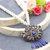 New Turkish Women Long Beads Flower Tassels Pendant Necklace Antique Gold Color Natural Stone Black Enamel Sweater Chain Jewelry