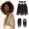 Malaysian Virgin Human Hair Kinky Curly Bundles With Middle Part 44 Lace Closure Wholesale Unprocessed Virgin Human Hair Bundles