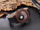 Unique Compass Turntable Number Design Mens Wooden Watch Men Brown Wood Leather Band Creative Natural Wood Wrist Watches Relogio