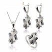 Geometry Black&White Stone Silver Plated Bridal Jewelry Sets for Women wedding Choker Dangle Earrings Ring Free Gift Box