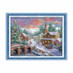 Decdeal 213 17 inches Snowscape Pattern Cross Stitch Kit with Pre printed 14CT Canvas Cloth & Cotton Thread Embroidery Cross St