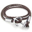 Hpolw Mens Womens Leather Bracelet Braided Anchor Wrap Bangle Brown Silver