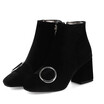 IDIFU Womens Elegant Buckle Strap Block Medium Heel Ankle Booties Square Toe Velvet Side Zipper Short Boots