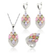 Geometric Multicolor Stone Silver Plated Jewelry Sets for Women Necklace Dangle Earrings Ring Free Jewelry Box