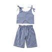 Summer Family Clothes Mother Daughter Womens Kids Girls Plaid Tops Pants Outfits