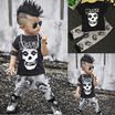 2PCS Set Newborn Toddler Kids Baby Boys Skull Outfits Clothes T-shirt TopsPants
