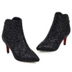 IDIFU Womens Sexy Sequins Pointed Toe Stiletto High Heel Bridal Shoes Back Zipper Short Ankle Boots