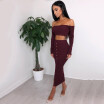 Two-piece woman set fashion female set autumn tube top shirt long-sleeved one-shoulder willow pit long sleeve two-piece skirt