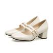 IDIFU Womens Mary Jane Shoes - Chic Buckle Straps Low Cut Square Toe - Block Medium Heek Work Pump