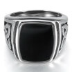 Hpolw Mens Stainless Steel Enamel Ring Silver Black Celtic Knot Signet Triquetra Vintage