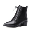 IDIFU Womens Sexy Pointed Toe Blocked Mid Heel Lace-up Patent Leather Short Boots