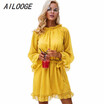 Lace up backless mesh dress women Elegant stringy selvedge sash mini dress Fashion long flare sleeve dresses vestidos