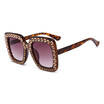 SHAUNA Crystal Decoration Trending Women Square Sunglasses Oversize Dark Green Frame Shades UV400