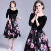 2018 Autumn Style Women Dress Vintage Bow Floral Printing Dress Business Casual Office Party Jacquard Dresses