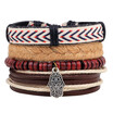 New Fashion Bead Leather Bracelets & bangles for Woven 34 pcs 1 Set Multilayer Wristband Vintage Handmade Bracelet Men Pulseira