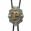 Men Bolo Tie Original Initial Letter Western Cowboy Cowgirl Wedding Bolo Tie Leather Necklace