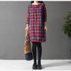 Check Plaid Women Dress Summer Vintage Art Cotton Linen Pocket Loosen Mii Dress