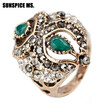 New Turkish Vinage Love Rings For Women Antique Gold Color Full Rhinestone Boho Ethnic Engagement Ring Festival Jewelry Gifts