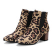 IDIFU Womens Stylish Leopard Patterned Elastic Short Chelsea Boots Square Toe Block Medium Heel Pull on Ankle Booties