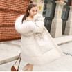Winter 2018 winter down jacket ladies pure color temperament Korean version of the loose long cap cotton dress with real fur coll