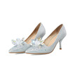 IDIFU Sexy Rhinestone Pointed Toe Pump - Flowers Low Cut - Slip on Stiletto High Heels Wedding Shoes