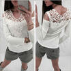 Girl Women Sexy Blouse Casual SolidV-Neck Lace Solid Color Long Sleeve Tops