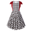 Womens Elegant Print Plaid Patchwork Square Collar Cap Sleeve A-Line Casual Dress