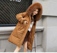 Winter 2018 winter down jacket ladies pure color temperament Korean version of the loose long cap cotton dress with real fur coll