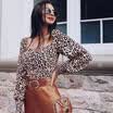 Women V Neck Leopard Long Sleeve T-Shirt Pullover Crop Short Tops Leopard Sexy