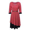 Elegant Women Asymmetric Hem V-neck Vintage Polka Dot Contras Work Office Business Party Fit&Flare A-line Dress